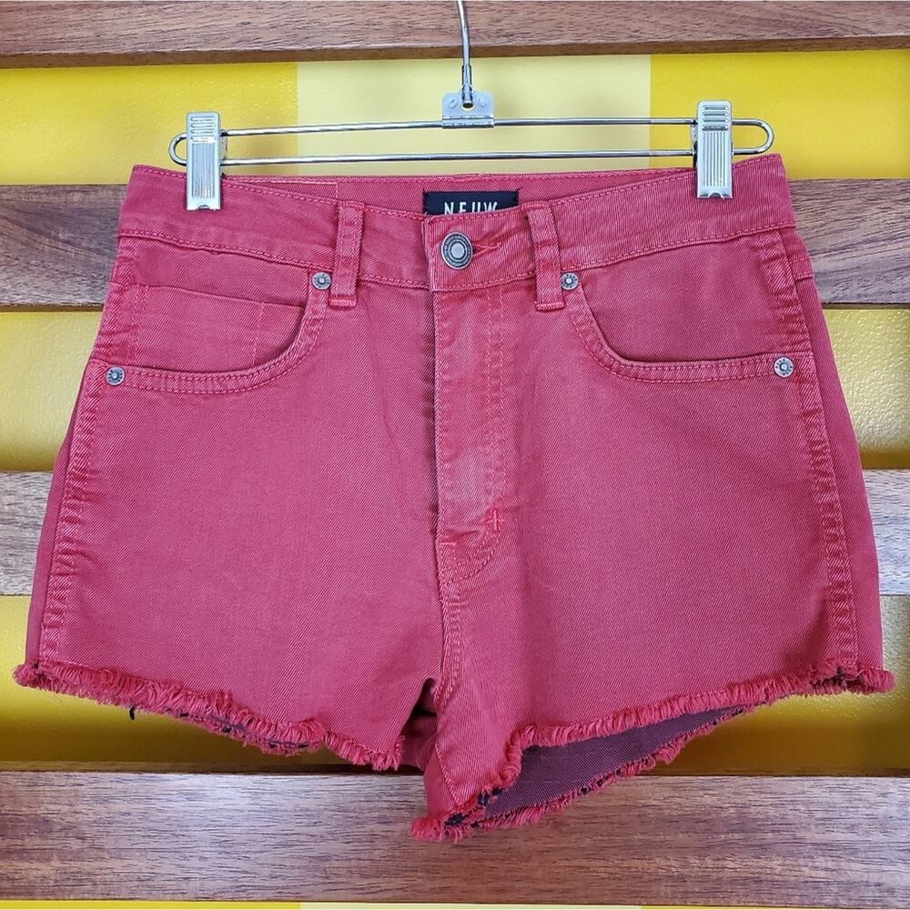 NEUW Austrailian Denim Red Marilyn High Skinny Shorts, Sz 25